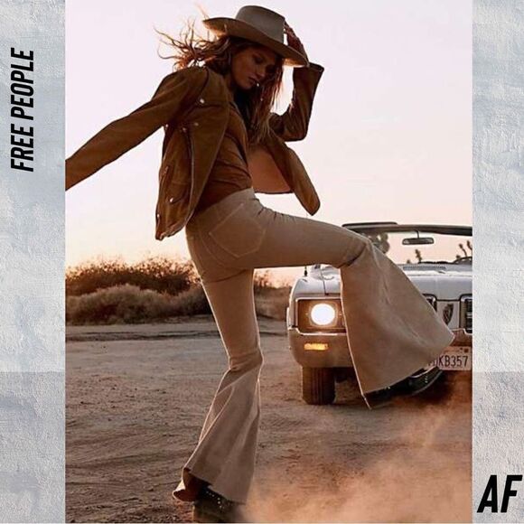 WE THE FREE JUST FLOAT IT ON JEANS IN CREAM NEW SIZE 29 STRETCHABLE WIDE LEG - Picture 1 of 4